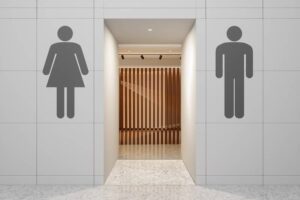 Public Restroom Entrance With Male And Female Symbol Hanging On The Wall-cm